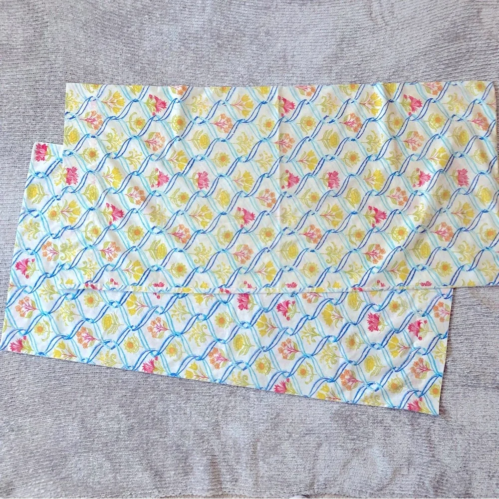 Vintage Floral Trellis Pillow Case Set Cottagecore Botanical Print Standard Size